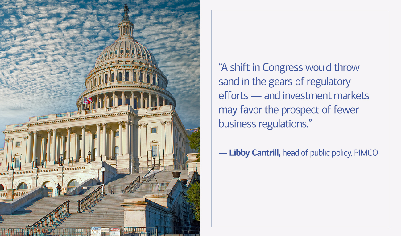 Libby Cantrill, head of public policy, PIMCO next to his quote “A shift in Congress would throw sand in the gears of regulatory efforts — and investment markets may favor the prospect of fewer business regulations.”